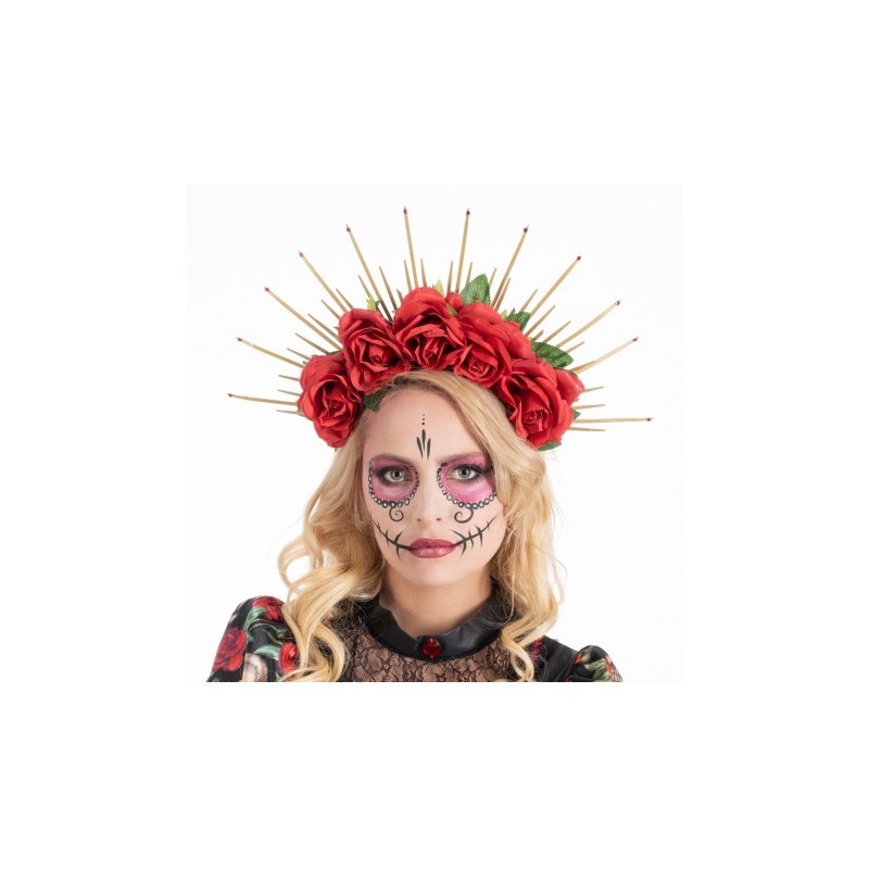 SERRE TETE COURONNE ROSES ROUGES DAY OF THE DEAD