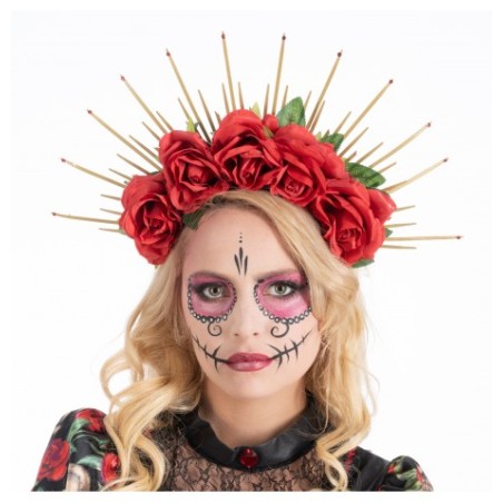 SERRE TETE COURONNE ROSES ROUGES DAY OF THE DEAD