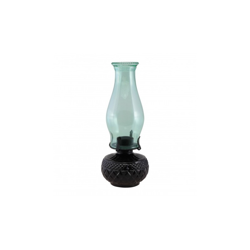 LANTERNE MAGIE NOIRE VERRE VERT POUR BOUGIE CHAUFFE PLAT - DIA 12CM X 31CM