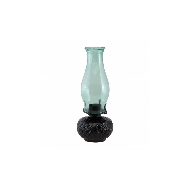 LANTERNE MAGIE NOIRE VERRE VERT POUR BOUGIE CHAUFFE PLAT - DIA 12CM X 31CM