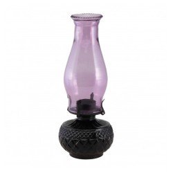 LANTERNE MAGIE NOIRE VERRE VIOLET POUR BOUGIE CHAUFFE PLAT - DIA 12CM X 31CM