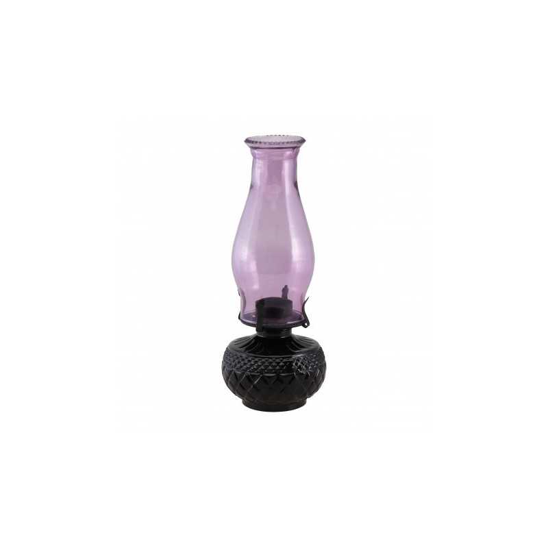 LANTERNE MAGIE NOIRE VERRE VIOLET POUR BOUGIE CHAUFFE PLAT - DIA 12CM X 31CM