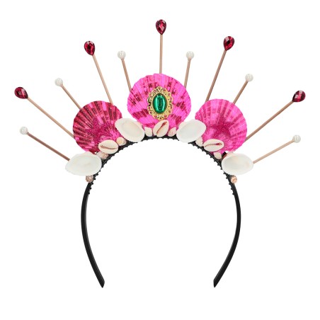 TIARE COURONNE DIADEME SERRE TETE HALO KIRA COQUILLAGE BLANC ET ROSE