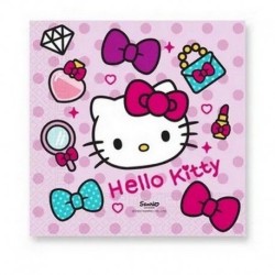 16 SERVIETTES HELLO KITTY SUR FOND ROSE 33 X 33 CM