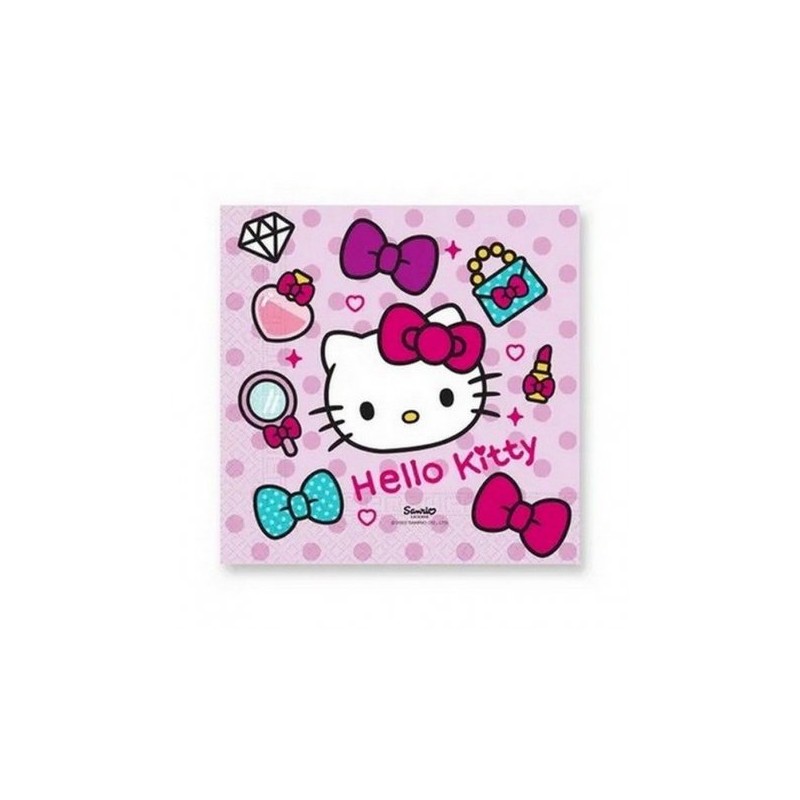 16 SERVIETTES HELLO KITTY SUR FOND ROSE 33 X 33 CM