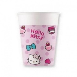 8 GOBELETS EN CARTON HELLO KITTY SUR FOND ROSE 200 ML