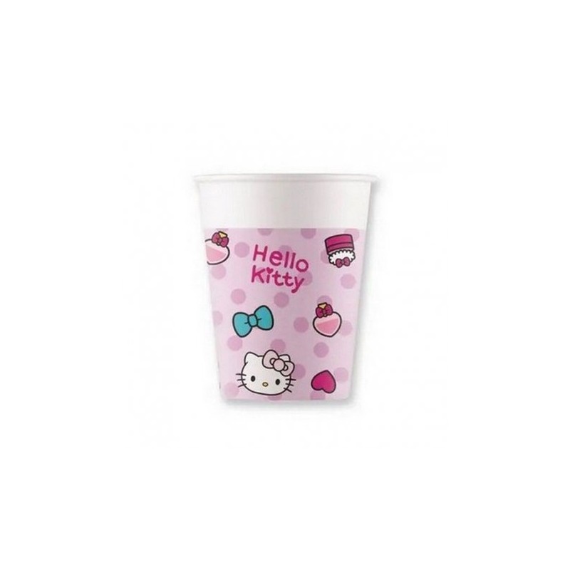 8 GOBELETS EN CARTON HELLO KITTY SUR FOND ROSE 200 ML