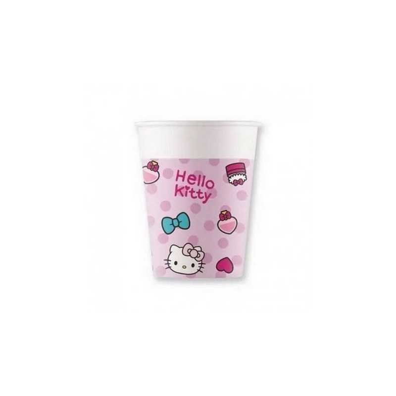 8 GOBELETS EN CARTON HELLO KITTY SUR FOND ROSE 200 ML