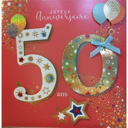 CARTE DOUBLE ANNIVERSAIRE 50 ANS COLL'AGE 18 X 18 CM