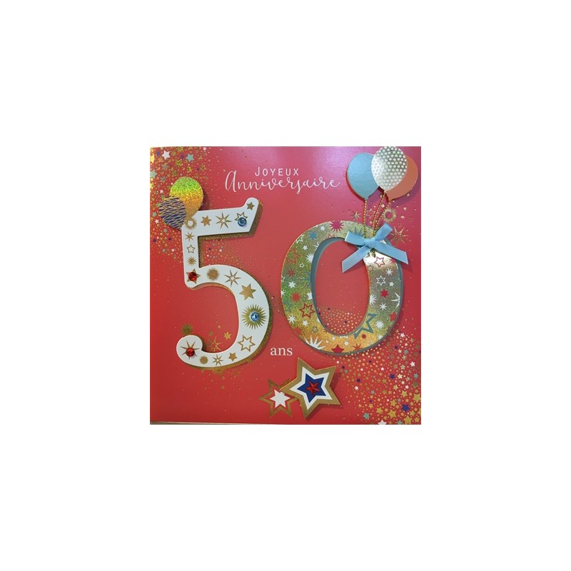 CARTE DOUBLE ANNIVERSAIRE 50 ANS COLL'AGE 18 X 18 CM