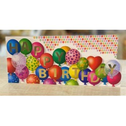 CARTE DOUBLE HAPPY BIRTHDAY THEME BALLON  26 X 11 CM 