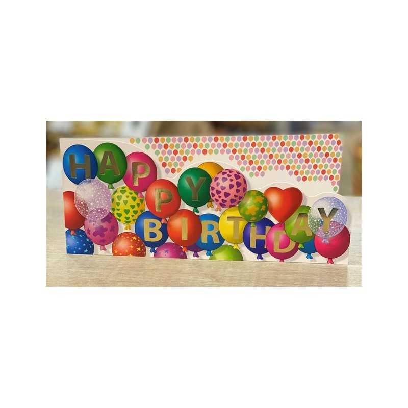 CARTE DOUBLE HAPPY BIRTHDAY THEME BALLON 26 X 11 CM 