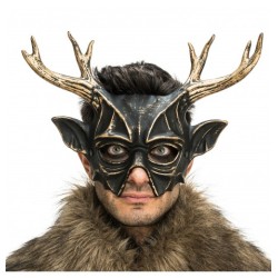 MASQUE  RENNE OU CERF NOIR ET BRONZE