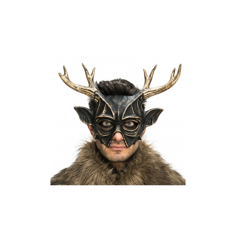 MASQUE  RENNE OU CERF NOIR ET BRONZE