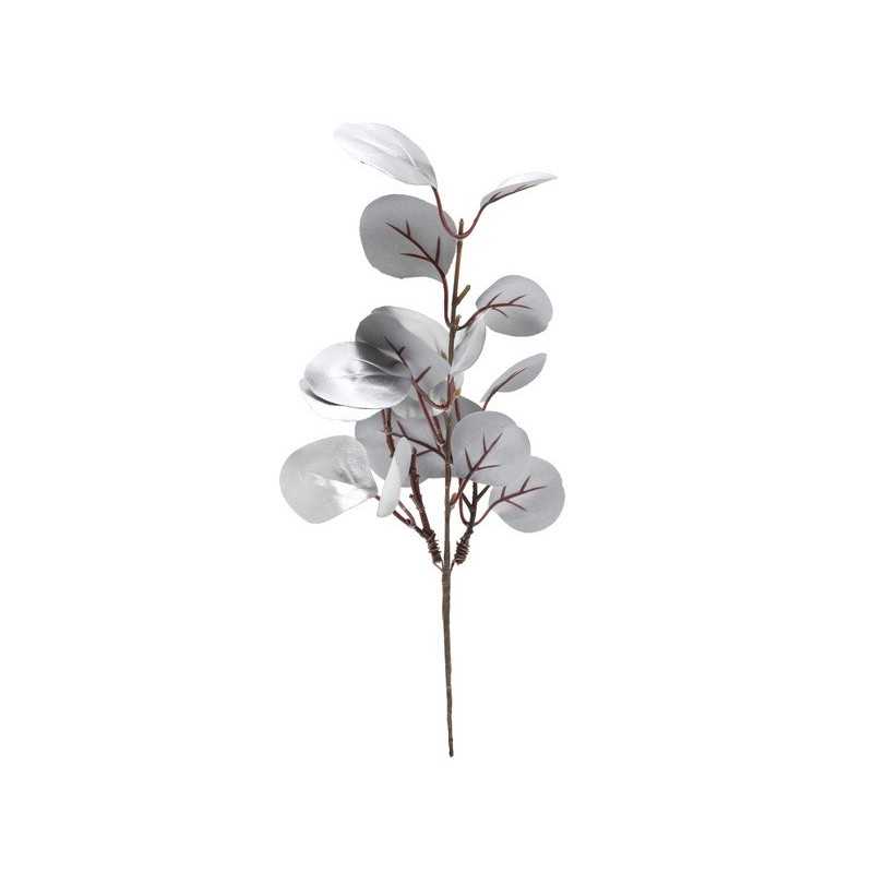 BRANCHE FEUILLES METALLISEES ARGENT 26 X 32 CM 