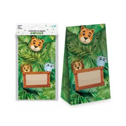 6 SACS CADEAUX BONBON ANIMAUX DE LA JUNGLE SAFARI EN PAPIER