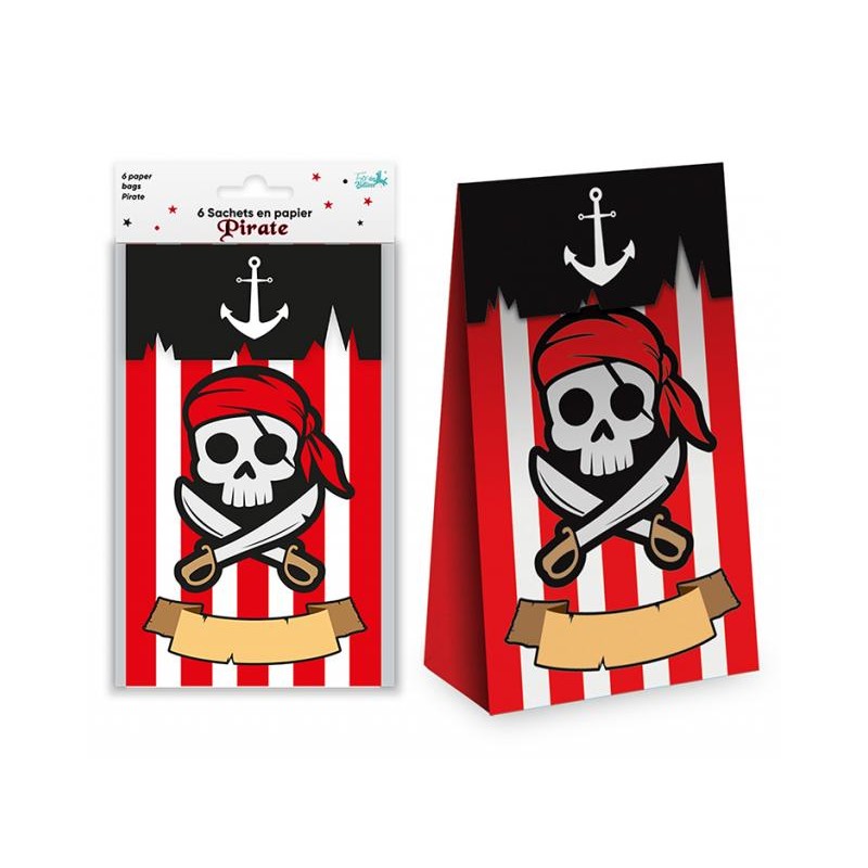 6 SACS CADEAUX BONBON PIRATE EN PAPIER