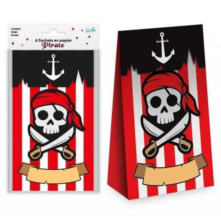 6 SACS CADEAUX BONBON PIRATE EN PAPIER