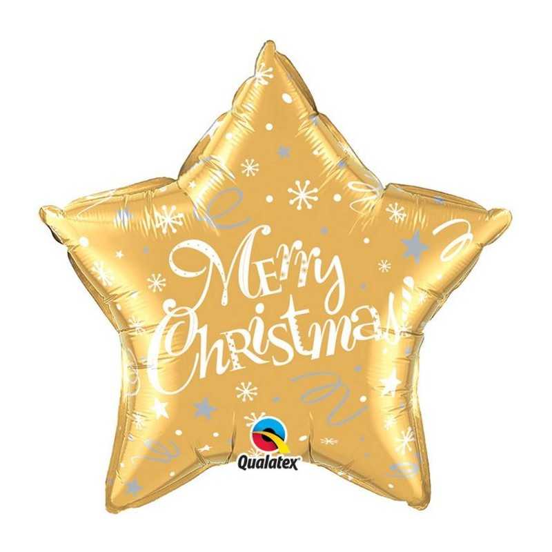 BALLON METALLIQUE ETOILE OR MERRY CHRISTMAS 51 CM 