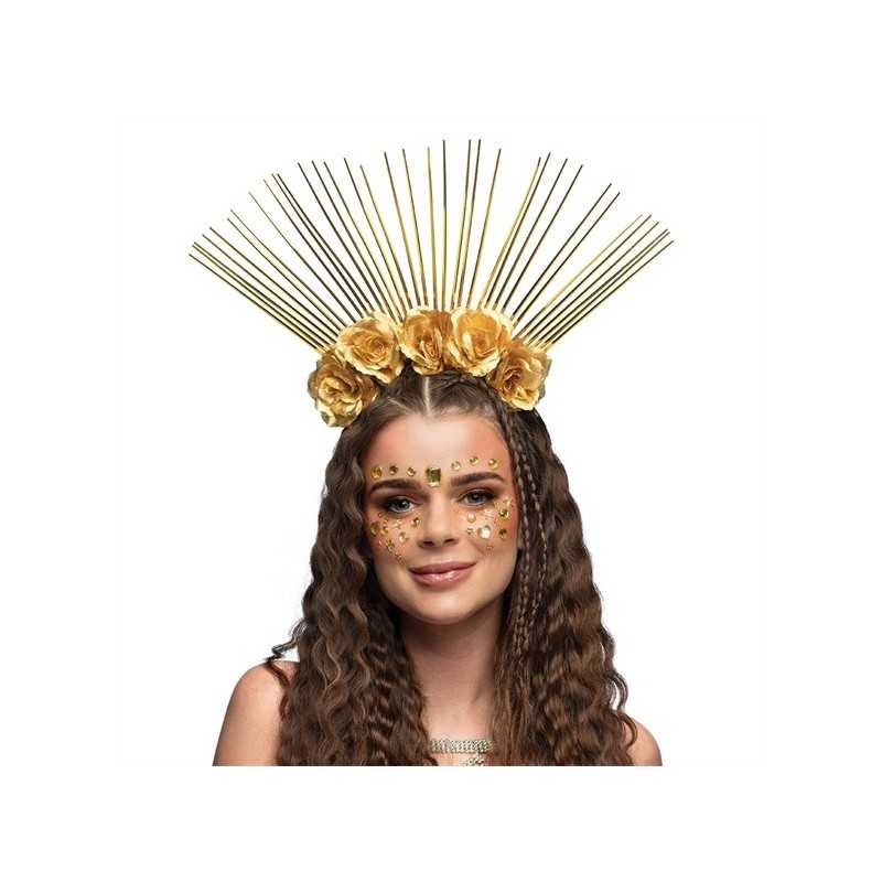 TIARE COURONNE DIADEME SERRE TETE HALO NOVA FLEURS OR