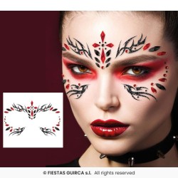 BIJOUX OU STICKER DE VISAGE STRASS GOTHIQUE NOIR ET ROUGE