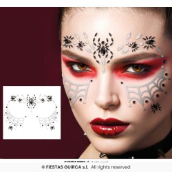 BIJOUX OU STICKER DE VISAGE STRASS ARAIGNEE NOIR ET ARGENT