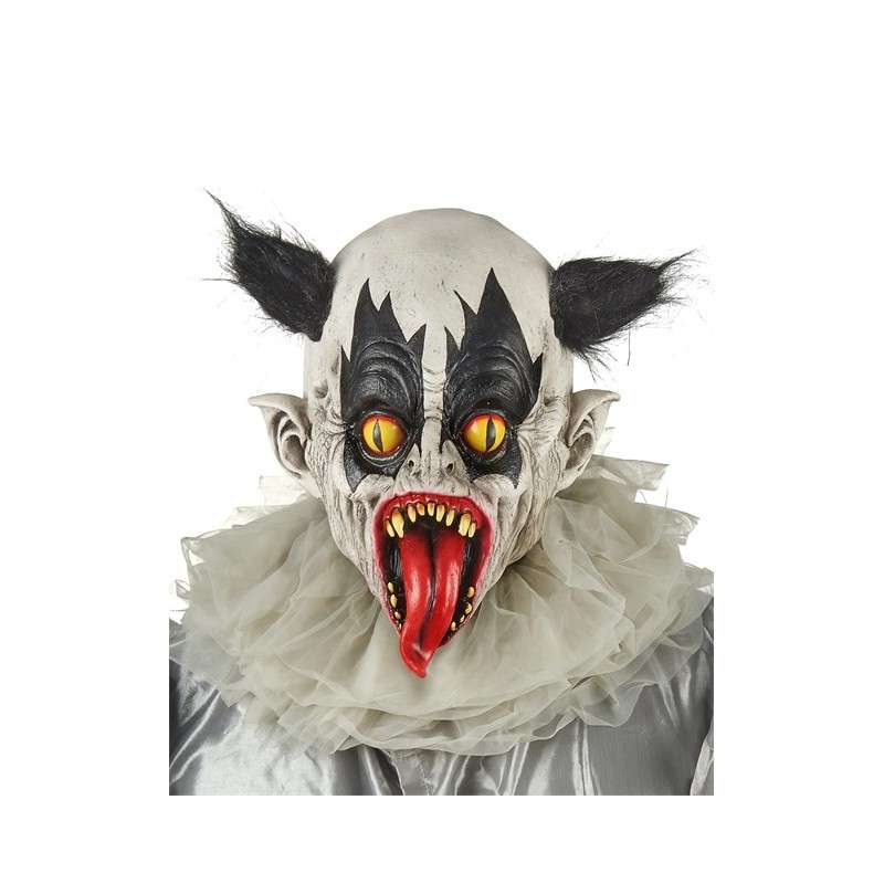 MASQUE LATEX CLOWN HORREUR CHEVEUX NOIRS YEUX JAUNES