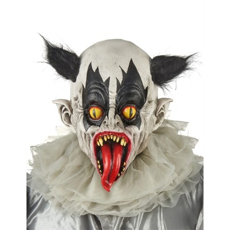 MASQUE LATEX CLOWN HORREUR CHEVEUX NOIRS YEUX JAUNES