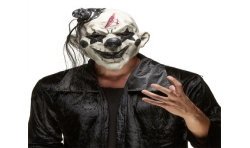 MASQUE LATEX CLOWN ROCKEUR NOIR ET BLANC PETIT CHAPEAU DE COTE