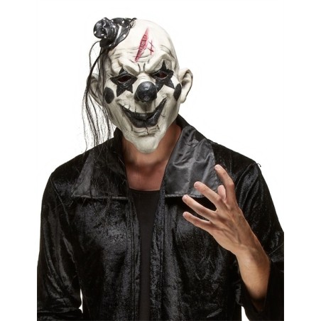 MASQUE LATEX CLOWN ROCKEUR NOIR ET BLANC PETIT CHAPEAU DE COTE