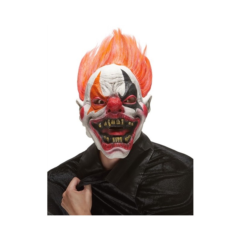 MASQUE LATEX CLOWN DE L'ENFER EN LATEX CHEVEUX ROUGES