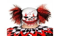 MASQUE LATEX CLOWN ROUGE SANGLANT CHEVEUX ROUGE ET NOIR