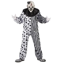 DEGUISEMENT HOMME CLOWN TUEUR NOIR ET BLANC COMBINAISON + MASQUE TAILLE L