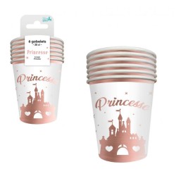 6 GOBELETS EN CARTON PRINCESSE BLANC ET ROSE GOLD 250 ML