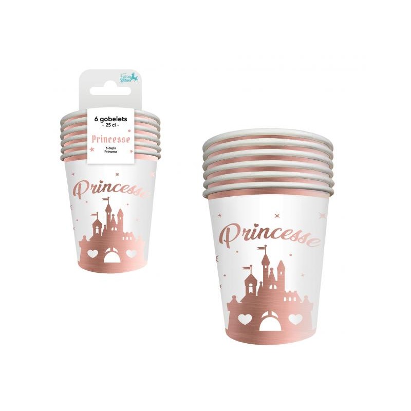 6 GOBELETS EN CARTON PRINCESSE BLANC ET ROSE GOLD 250 ML