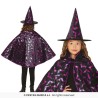 SET SORCIERE 2 PIECES CHAPEAU+CAPE NOIR ET LILAS