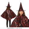 SET SORCIERE 2 PIECES CHAPEAU+CAPE NOIR ET ROUGE