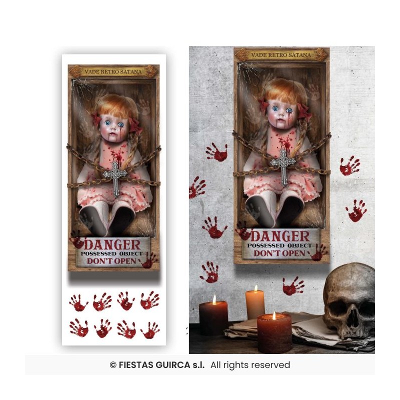 DECORATION HALLOWEEN PLANCHE AUTOCOLLANTS POUPEE TUEUSE 25 X 70 CM