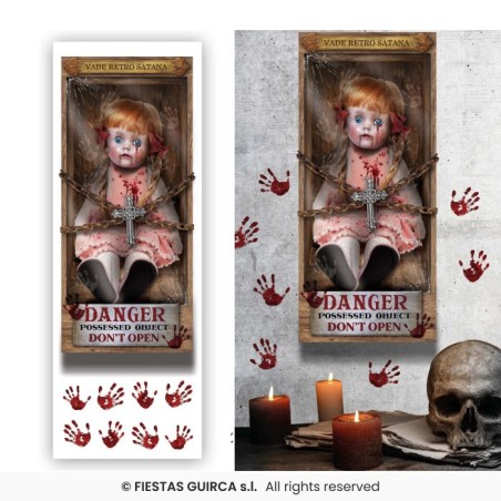 DECORATION HALLOWEEN PLANCHE AUTOCOLLANTS POUPEE TUEUSE 25 X 70 CM