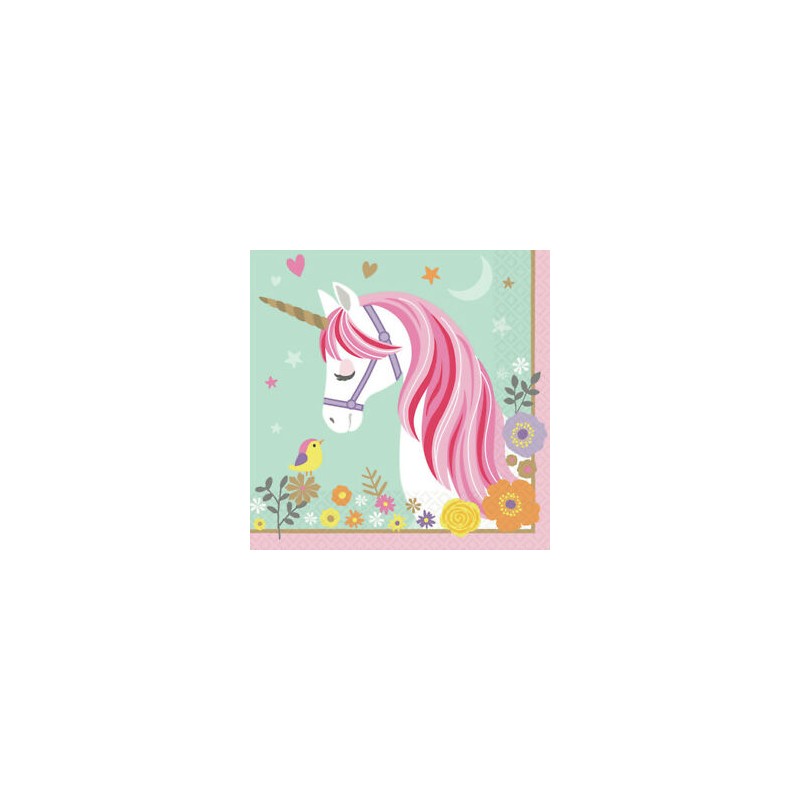 16 SERVIETTES 33 CM LICORNE PASTEL