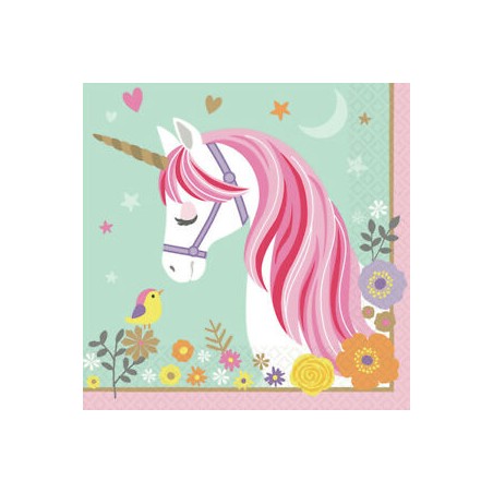 16 SERVIETTES 33 CM LICORNE PASTEL