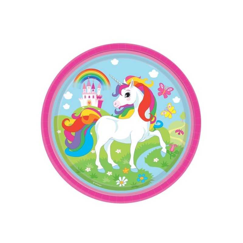 8 ASSIETTES RONDES PAPIER LICORNE 23 CM 
