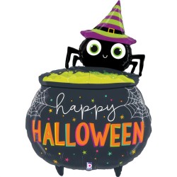 BALLON METALLIQUE HALLOWEEN ARAIGNEE SUR CHAUDRON 86 CM 