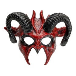 MASQUE COMMEDIA DELL'ARTE DIABLE ROUGE AVEC CORNES NOIRES