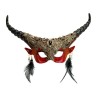 MASQUE  DIABLE ROUGE AVEC CORNES NOIRES ET OR + PENDENTIFS