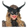 MASQUE DIABLE NOIR AVEC CORNES NOIRES + PENDENTIFS