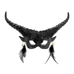 MASQUE  DIABLE NOIR AVEC CORNES NOIRES  + PENDENTIFS