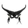 MASQUE DIABLE NOIR AVEC CORNES NOIRES + PENDENTIFS