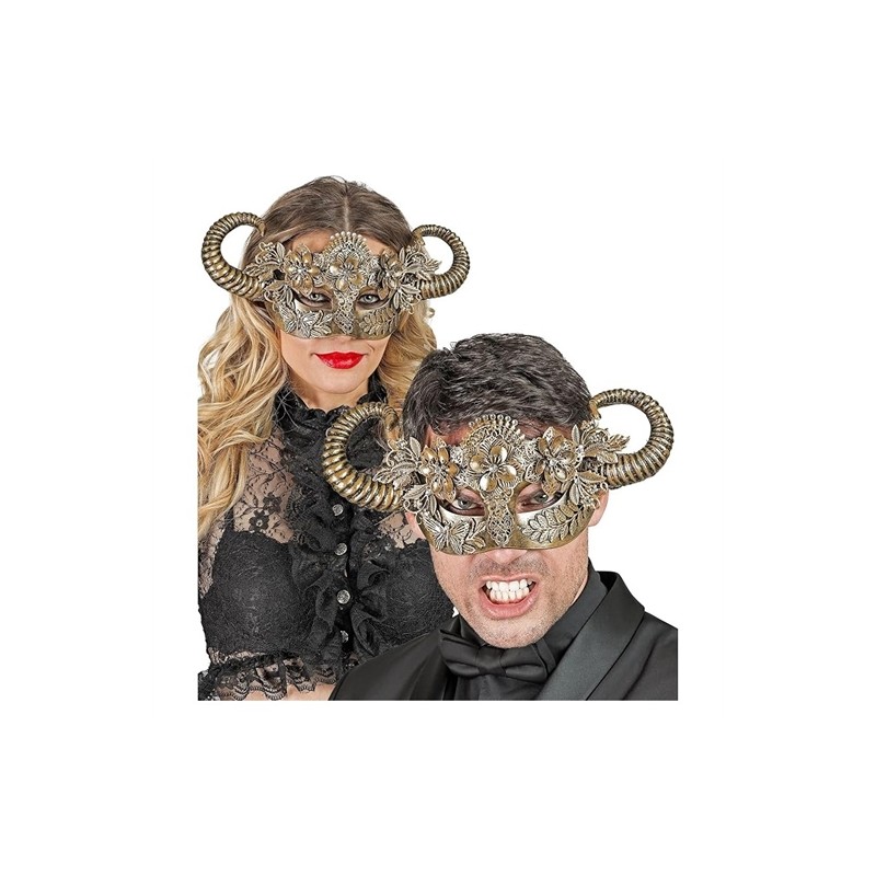 DEMI-MASQUE STEAMPUNK MOUTON OU DEMON  DORE 