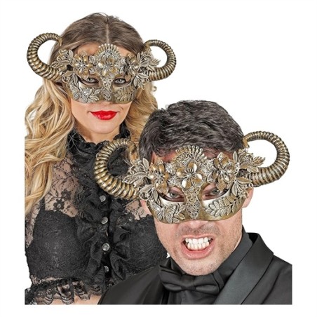 DEMI-MASQUE STEAMPUNK MOUTON OU DEMON  DORE 